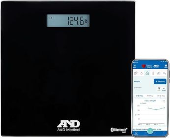 A&D Medical PREMIUM Wireless Bluetooth Enabled Bathroom Weight Scale, 4 Precision Sensors, Large LCD Display