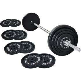 Signature Fitness Cast Iron Standard Weight Plates Including 5FT Standard Barbell with Star Locks, 95-Pound Set