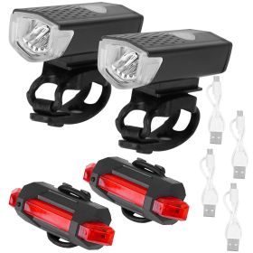 Bicycle Light Sets USB Rechargeable Bike Headlight Waterproof LED Bicycle Front Light Taillight 2 Kit