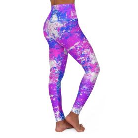 High Waisted Yoga Pants, Pink Blue And White Cotton Candy Style Sports Pants