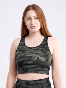 Lightweight Racerback Training Crop Tank Top for Women (Color: Green Camo, size: Small/ Medium)